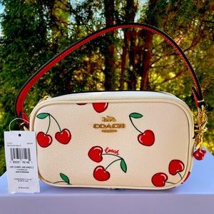NWT!🍒🍒COACH JAMIE WRISTLET WITH HEART CHERRY PRINT & COACH CHERRY CHARM!